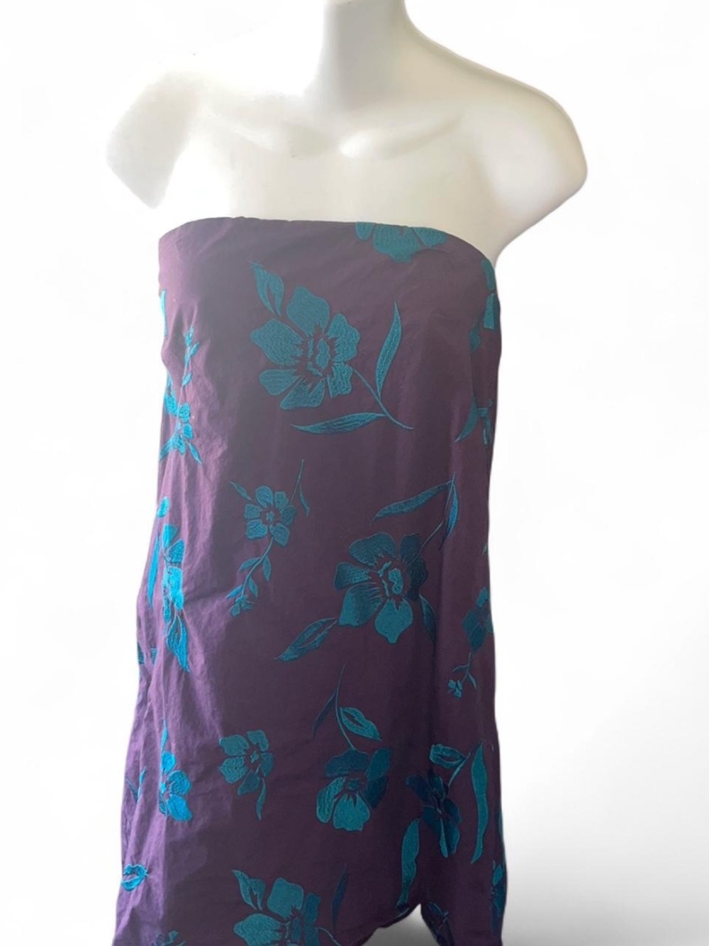 Free People Strapless Purple Strapless Mini Dress with Teal Floral Print. Size S